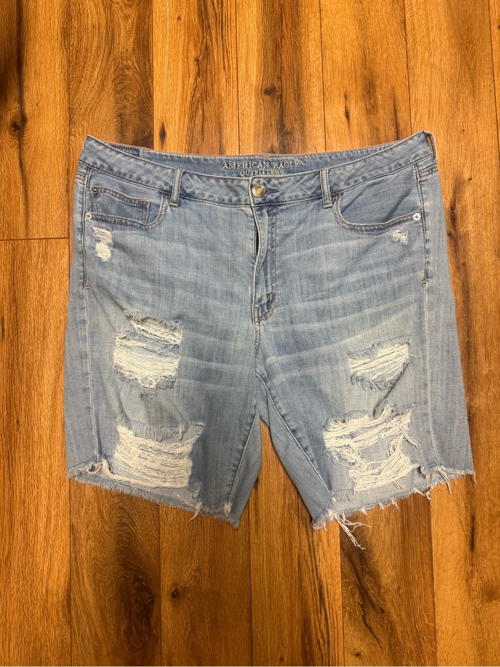 American Eagle Outfitters Light Blue Distressed Denim Slouchy Bermuda Shorts